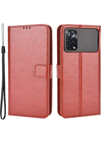 Xiaomi Için Poco X4 Pro 5g Çılgın At Dokusu Flip Cover Pu Deri Stand Cüzdan Şok Geçirmez Koruyucu Telefon Kasası (Yurt Dışından)