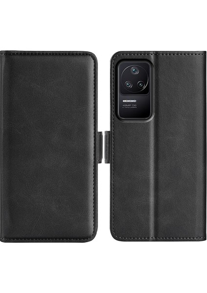 Xiaomi Için Poco F4 5g/redmi K40S 5g Çift Manyetik Toka Telefon Kapağı Dokulu Pu Deri Tpu Kılıfı Cüzdan Stand-Black (Yurt Dışından)