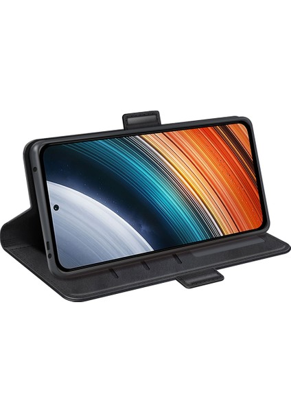 Xiaomi Için Poco F4 5g/redmi K40S 5g Çift Manyetik Toka Telefon Kapağı Dokulu Pu Deri Tpu Kılıfı Cüzdan Stand-Black (Yurt Dışından) modelleri