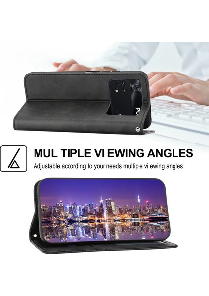 Xiaomi Için Poco M4 Pro 4g Baskılı Rhombus Desen Buzağı Dokusu Pu Deri Kılıf Anti-Drop Stand Cüzdan Kapağı Strap-Black (Yurt Dışından)