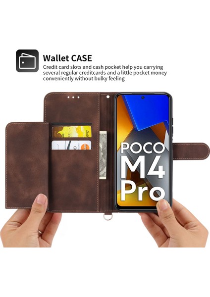 Xiaomi Poco M4 Pro 4g Için Çoklu Kart Yuvası Telefon Kasası, Baskılı Çiçekler Pu Deri Stand Cilt Dokunuşu Anti-Çizelge Telefon Kapağı Bilek Kayışı ve Omuz Kayış-Kahverengi (Yurt Dışından) indirimleri