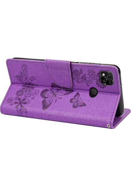 Xiaomi Için Redmi 10A Pu Deri Kelebek Çiçeği Baskılı Kılıf Stand Cüzdan Tasarımı Telefon Koruyucu Kapak Morası (Yurt Dışından) modelleri