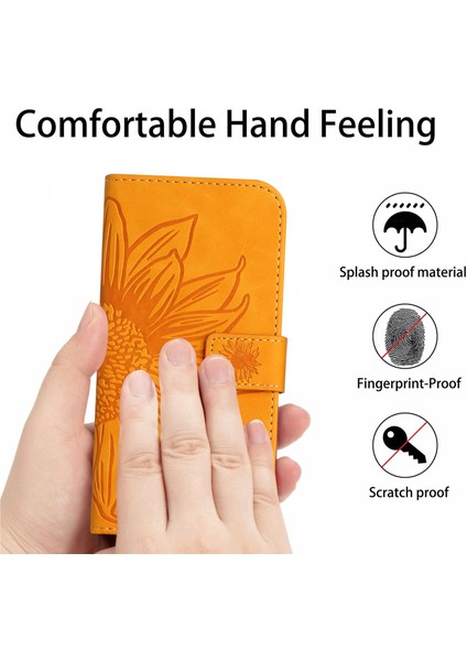 Xiaomi Poco X4 Pro 5g HT04 Cilt Touch Pu Deri Deri Anti Dalgalı Kapak Baskılı Ayçiçeği Stand Strap-Sarı ile Cüzdan Telefon Kılıfı (Yurt Dışından)