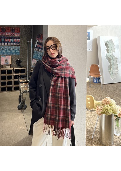 Ekose Eşarp Kadın Şal Eşarp Kalınlaştırılmış Sıcak Sahte Kaşmir Ekose Eşarp (Yurt Dışından) fiyatları