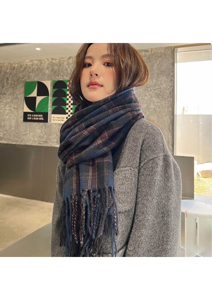 Ekose Eşarp Kadın Şal Eşarp Kalınlaştırılmış Sıcak Sahte Kaşmir Ekose Eşarp (Yurt Dışından) indirimleri