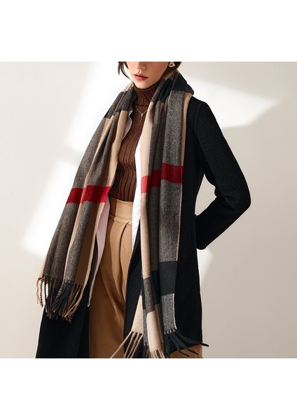 Eşarp Kadın Kış Yeni Ekose Baskı Püskül Sahte Kaşmir Eşarp Moda Sıcak Şal Eşarp (Yurt Dışından) modelleri