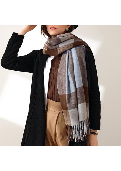 Eşarp Kadın Kış Yeni Ekose Baskı Püskül Sahte Kaşmir Eşarp Moda Sıcak Şal Eşarp (Yurt Dışından) indirimleri