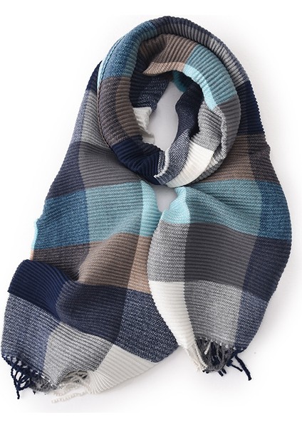 Yeni Eşarp Kadın Sonbahar ve Kış Pileli Ekose Öğrenci Boyun Sahte Kaşmir Sıcak Şal (Yurt Dışından)