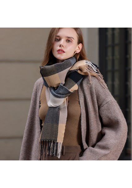 Yeni Eşarp Kadın Sonbahar ve Kış Pileli Ekose Öğrenci Boyun Sahte Kaşmir Sıcak Şal (Yurt Dışından) fiyatları