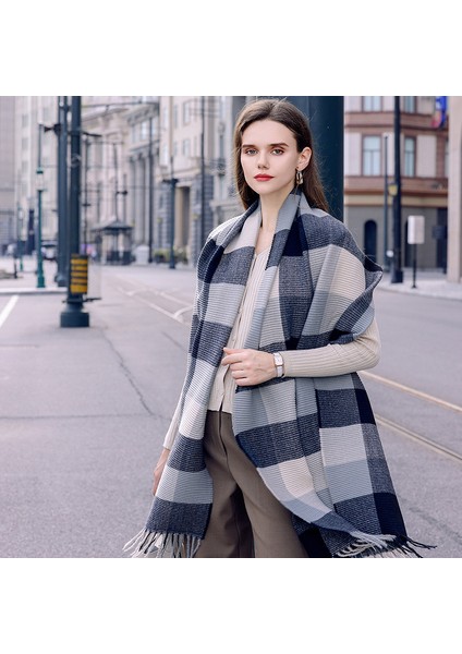 Yeni Eşarp Kadın Sonbahar ve Kış Pileli Ekose Öğrenci Boyun Sahte Kaşmir Sıcak Şal (Yurt Dışından) modelleri