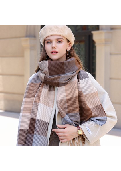 Yeni Eşarp Kadın Sonbahar ve Kış Pileli Ekose Öğrenci Boyun Sahte Kaşmir Sıcak Şal (Yurt Dışından) fırsatları