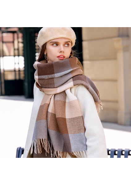 Yeni Eşarp Kadın Sonbahar ve Kış Pileli Ekose Öğrenci Boyun Sahte Kaşmir Sıcak Şal (Yurt Dışından) indirimleri