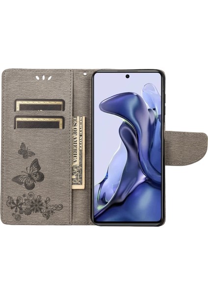 Xiaomi Poco X4 Pro 5g Pu Deri Kelebek Çiçeği Baskılı Stand Flip Cover Tpu Iç Kabuk Şok Geçirmez Koruyucu Cüzdan Telefon Kılıfı Kayış-Grey (Yurt Dışından) fiyatları