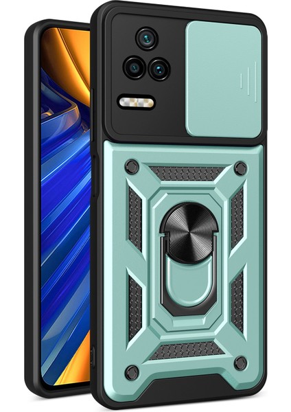 Xiaomi Için Poco F4 5g/redmi K40S 5g Kickstand Pc+Tpu Hibrid Kapak Slayt Kamera Koruması Telefon Kılıf Yeşili (Yurt Dışından)