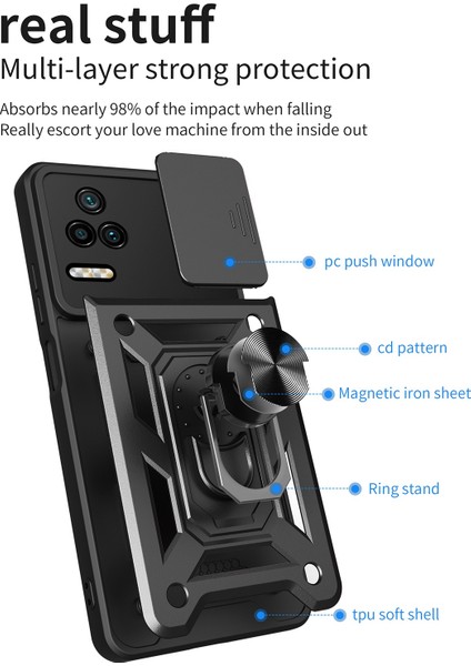 Xiaomi Için Poco F4 5g/redmi K40S 5g Kickstand Pc+Tpu Hibrid Kapak Slayt Kamera Koruması Telefon Kılıf Yeşili (Yurt Dışından) indirimleri