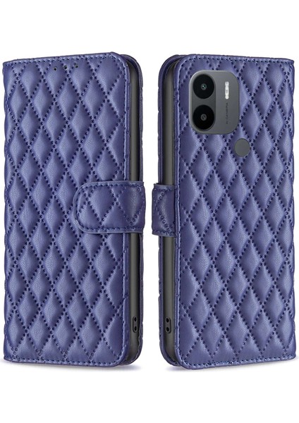Xiaomi Redmi A1 4g/a2 4g/a1+ 4g/a2+ 4g/poco C50 4g Pu Deri Telefon Kılıfı Baskılı Rhombus Desen Koruyucu Kılıf Manyetik Kapanma Stand Cüzdan Kapak Mavisi (Yurt Dışından)
