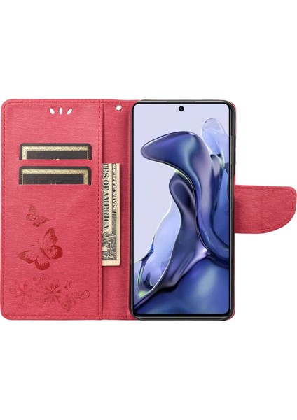 Xiaomi Poco X4 Pro 5g Pu Deri Kelebek Çiçeği Baskılı Stand Flip Cover Tpu Iç Kabuk Şok Geçirmez Koruyucu Cüzdan Telefon Kılıfı Kayış-Kırmızı ile (Yurt Dışından) fiyatları