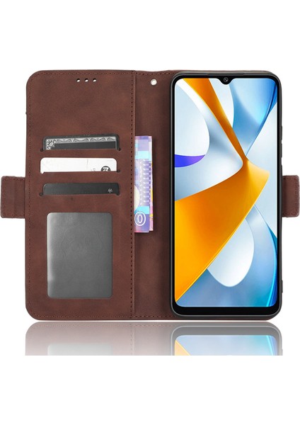 Xiaomi Poco C40 4g Için Telefon Cüzdan Kılıfı, Bir Anti Drop Pu Deri Deri Telefon Flip Kapak Birden Fazla Kart Yuvası Kahverengi (Yurt Dışından)