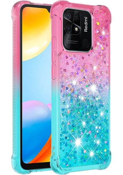 Xiaomi Redmi Için Yb Quicksand 10C Glitter Kasa Gradyan ve Akan Sıvı Yumuşak Tpu Yastık Telefon Kapak Pembe/gök Mavisi (Yurt Dışından)