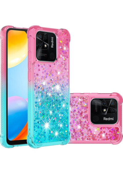Xiaomi Redmi Için Yb Quicksand 10C Glitter Kasa Gradyan ve Akan Sıvı Yumuşak Tpu Yastık Telefon Kapak Pembe/gök Mavisi (Yurt Dışından) fiyatları