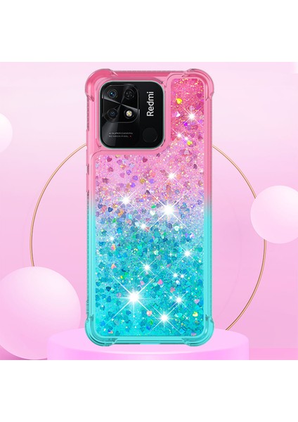 Xiaomi Redmi Için Yb Quicksand 10C Glitter Kasa Gradyan ve Akan Sıvı Yumuşak Tpu Yastık Telefon Kapak Pembe/gök Mavisi (Yurt Dışından) modelleri