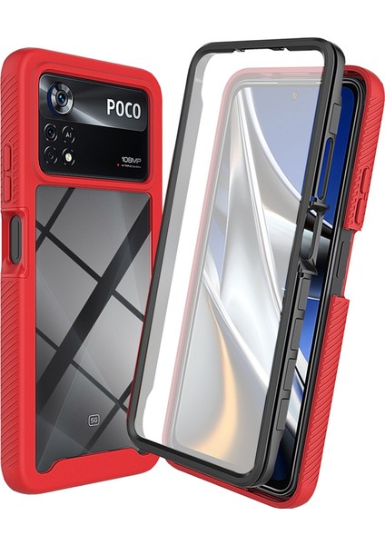 Xiaomi Poco X4 Pro 5g Için Pc+Tpu Hibrit Kılıf, Pet Ekranı Koruyucu-Kırmızılı Tam Fall Anti-Fall Anti-Cratch 3'ü 1 Arada Cep Telefonu Kabuğu Kaplama (Yurt Dışından)