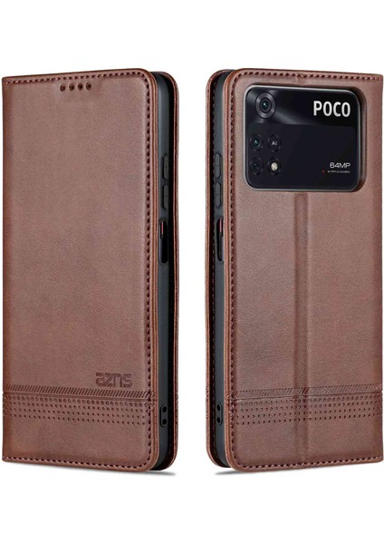 Xiaomi Için Poco M4 Pro 4g Pu Deri Folio Kapak Standı Gizli Manyetik Adsorpsiyon Tam Koruma Cüzdan Flip Case-Coffee (Yurt Dışından)