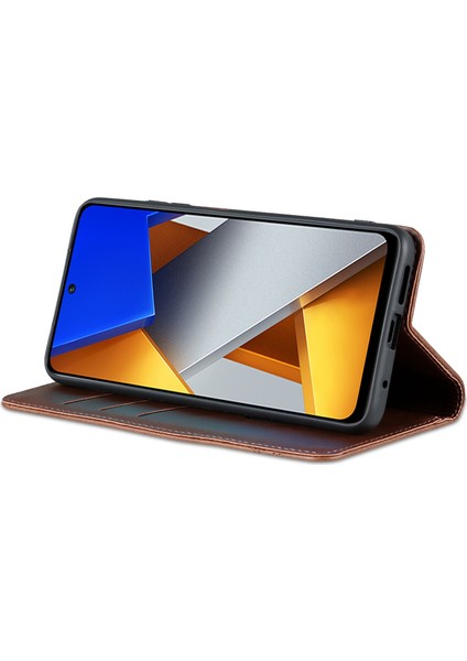 Xiaomi Için Poco M4 Pro 4g Pu Deri Folio Kapak Standı Gizli Manyetik Adsorpsiyon Tam Koruma Cüzdan Flip Case-Coffee (Yurt Dışından) modelleri
