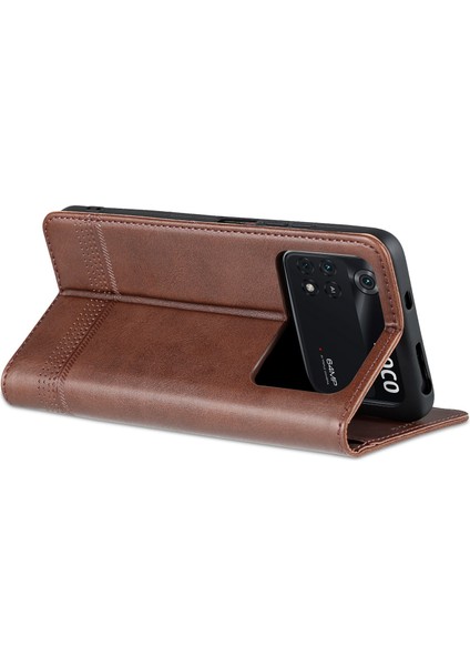 Xiaomi Için Poco M4 Pro 4g Pu Deri Folio Kapak Standı Gizli Manyetik Adsorpsiyon Tam Koruma Cüzdan Flip Case-Coffee (Yurt Dışından) fırsatları