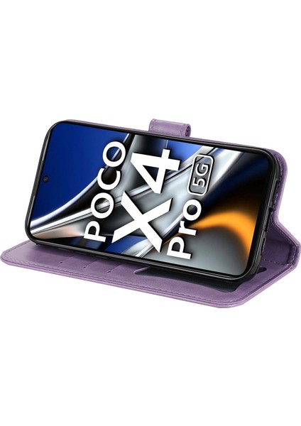 Xiaomi Poco X4 Pro 5g Çizgiye Karşı Çizgi Anti-Fall Çiçek Baskı Deri Deri Telefon Stand Kılıfı Kılıf Kılıfı Kılıf Light Mor (Yurt Dışından) fırsatları