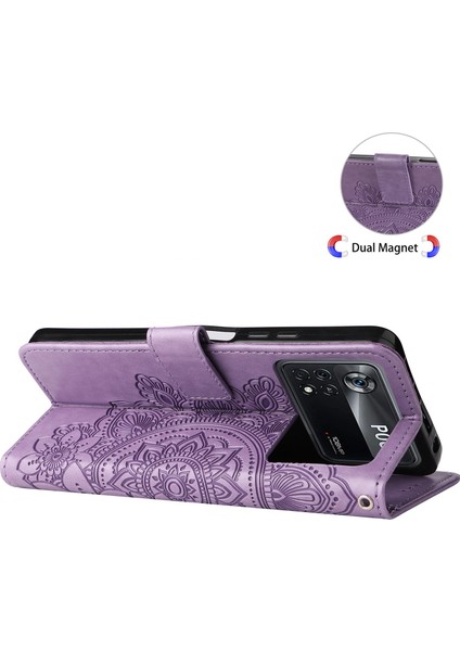 Xiaomi Poco X4 Pro 5g Çizgiye Karşı Çizgi Anti-Fall Çiçek Baskı Deri Deri Telefon Stand Kılıfı Kılıf Kılıfı Kılıf Light Mor (Yurt Dışından) indirimleri