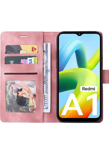 Xiaomi Için Redmi A1 4g/a2 4g Deri Telefon Kılıf Stand Cüzdan Cilt Touch Telefon Kapak-Pembe (Yurt Dışından)
