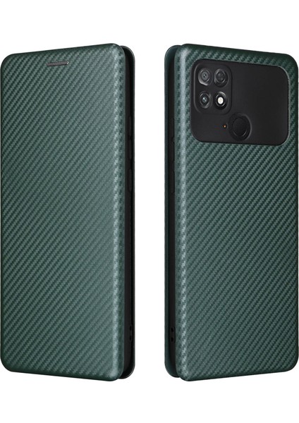 Xiaomi Poco C40 4g Anti-Çizelge Karbon Fiber Doku Akıllı Telefon Kılıfı Pu Deri Manyetik Otomatik Emzik Stand Kartı Tutucu Telefon Kabuk Yeşilliği (Yurt Dışından)