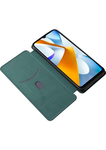 Xiaomi Poco C40 4g Anti-Çizelge Karbon Fiber Doku Akıllı Telefon Kılıfı Pu Deri Manyetik Otomatik Emzik Stand Kartı Tutucu Telefon Kabuk Yeşilliği (Yurt Dışından)