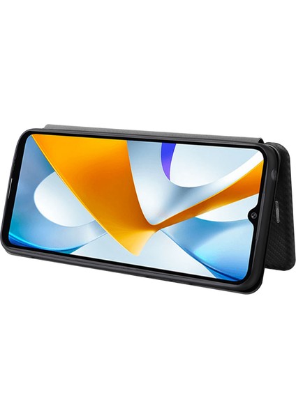 Xiaomi Poco C40 4g Anti-Çizelge Karbon Fiber Doku Akıllı Telefon Kılıfı Pu Deri Manyetik Otomatik Emzik Stand Kartı Tutucu Telefon Kabuk Yeşilliği (Yurt Dışından)