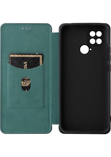 Xiaomi Poco C40 4g Anti-Çizelge Karbon Fiber Doku Akıllı Telefon Kılıfı Pu Deri Manyetik Otomatik Emzik Stand Kartı Tutucu Telefon Kabuk Yeşilliği (Yurt Dışından)