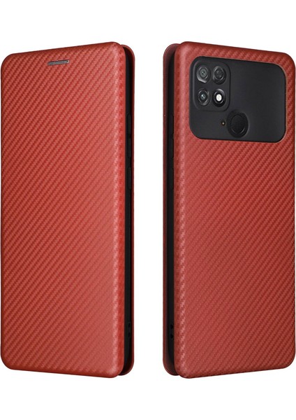 Xiaomi Poco C40 4g Anti-Çizelge Karbon Fiber Doku Akıllı Telefon Kılıfı Pu Deri Manyetik Otomatik Emzik Stand Kart Tutucu Telefon Kabuk-Brown (Yurt Dışından)