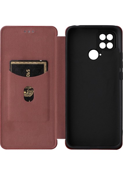 Xiaomi Poco C40 4g Anti-Çizelge Karbon Fiber Doku Akıllı Telefon Kılıfı Pu Deri Manyetik Otomatik Emzik Stand Kart Tutucu Telefon Kabuk-Brown (Yurt Dışından)