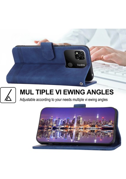 Dierfeng Df-03 Pu Deri Kılıf Xiaomi Redmi 10A, Çizgiler Baskılı Anti-Drop Cüzdan Telefon Stand Kapak-Blue (Yurt Dışından) fırsatları