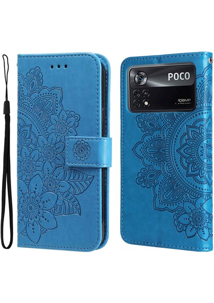 Xiaomi Poco X4 Pro 5g Çizgiye Karşı Çizgi Anti-Fall Çiçek Baskı Deri Deri Telefon Stand Kılıfı Kılıflı Kabuklu (Yurt Dışından)