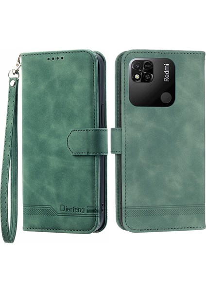 Dierfeng Df-03 Pu Deri Kılıf Xiaomi Redmi 10A Için, Çizgiler Baskılı Dalgalı Anti-Cüzdan Telefon Stand Kapak Yeşili (Yurt Dışından)