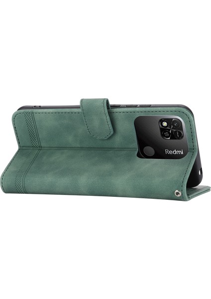 Dierfeng Df-03 Pu Deri Kılıf Xiaomi Redmi 10A Için, Çizgiler Baskılı Dalgalı Anti-Cüzdan Telefon Stand Kapak Yeşili (Yurt Dışından) modelleri