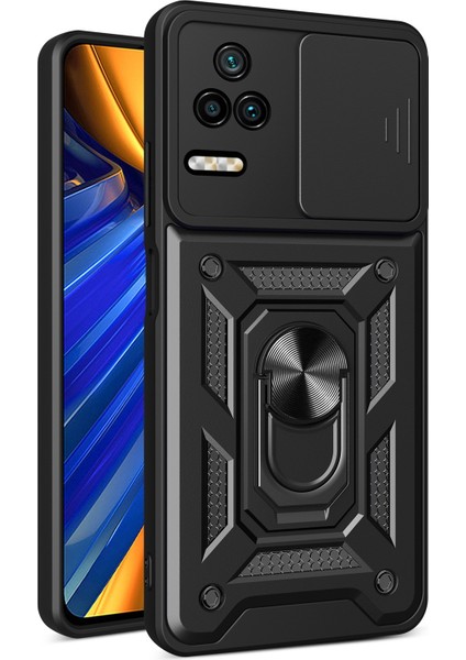Xiaomi Poco F4 5g/redmi K40S 5g Kickstand Pc+Tpu Hibrid Kapak Slayt Kamera Koruması Telefon Kılıfı Black (Yurt Dışından)