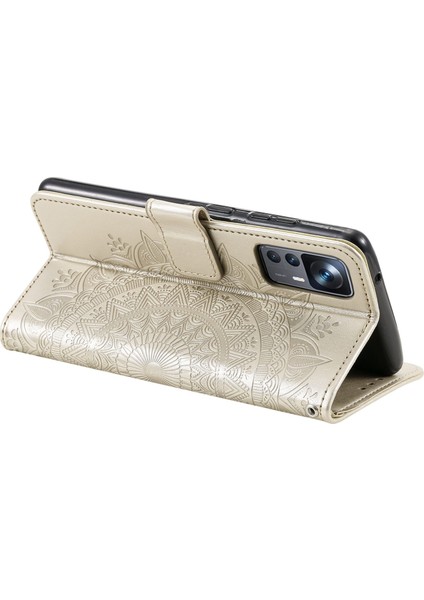 Xiaomi 12T 5g/redmi K50 Ultra 5G/12T Pro 5g Mandala Çiçek Deseni Baskılı Katlanır Stand Pu Deri Kılıf Tpu Iç Kabuk Cüzdan Flip Kapak Strap-Gold (Yurt Dışından) fırsatları