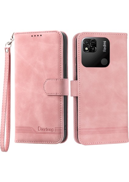 Dierfeng Df-03 Xiaomi Redmi 10A Için Pu Deri Kılıf, Çizgiler Baskılı Dalgalı Anti-Cüzdan Telefon Stand Kapak Pembe (Yurt Dışından)
