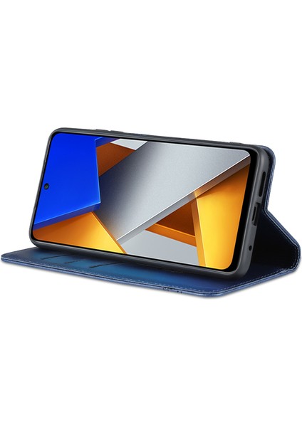 Xiaomi Için Poco M4 Pro 4g Pu Deri Folio Kapak Stand Gizli Manyetik Adsorpsiyon Tam Koruma Cüzdan Flip Case-Blue (Yurt Dışından) modelleri