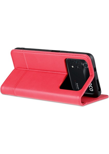 Xiaomi Poco M4 Pro 4g Pu Deri Folio Kapak Stand Gizli Manyetik Adsorpsiyon Tam Koruma Cüzdan Flip Case-Red (Yurt Dışından) fırsatları