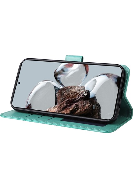 Xiaomi 12T 5g/redmi K50 Ultra 5G/12T Pro 5g Pu Deri Ayçiçeği Baskılı Stand Telefon Kılıfı Manyetik Kapak El Strap-Yeşili (Yurt Dışından) modelleri