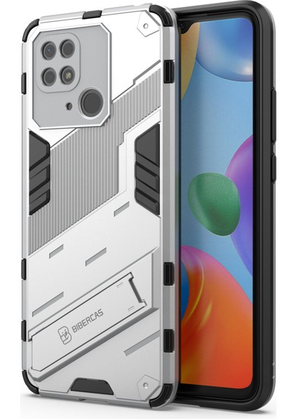 Xiaomi Redmi Için 10C Kickstand Telefon Kasası Sert Pc Yumuşak Tpu Sert Çift Katman Koruması Telefon Kapak-Beyaz (Yurt Dışından)