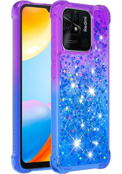 Xiaomi Redmi Için Yb Quicksand 10C Glitter Kasa Gradyan ve Akan Sıvı Yumuşak Tpu Yastık Telefon Kapak-Mor/mavi (Yurt Dışından)